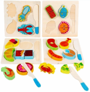puzzle de frutas para cortar con cuchillo y encaje